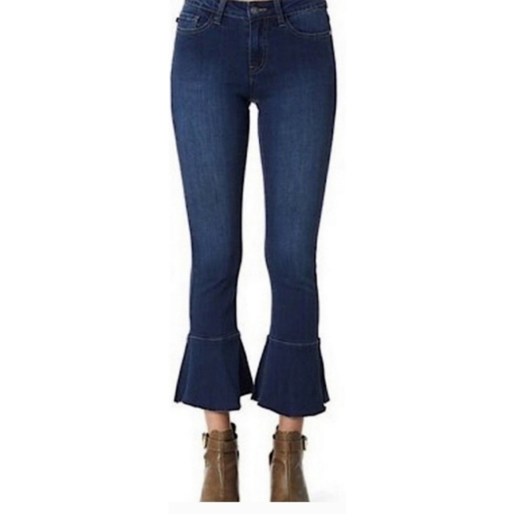 Judy Blue Crop Flare Fit Ruffle Hem Jeans Blue Size 26 - Picture 3 of 10